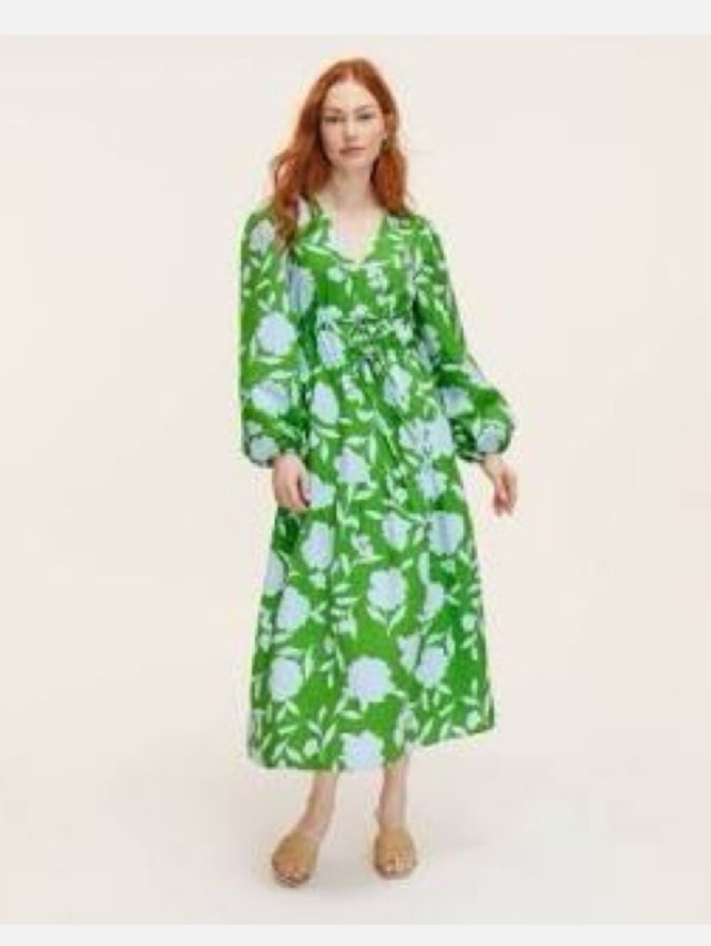 Kate Spade x Target Classic Rose Linen Long Sleeve Maxi Dress, Green, Medium - Picture 4 of 10